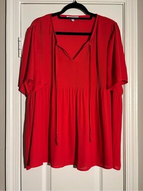 DR2 Women’s Pleated V-Neck Tie-Front Swing Top size 1X